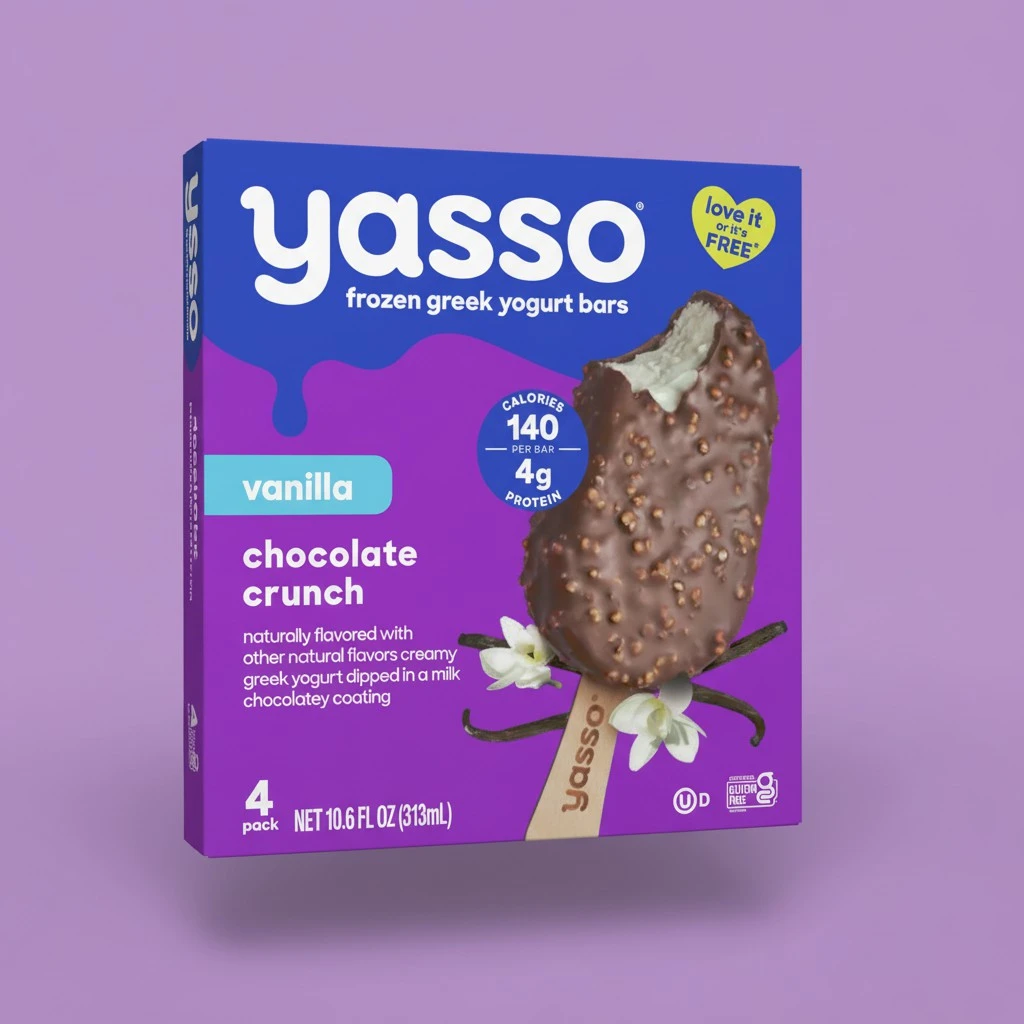 Yasso Frozen Greek Yogurt Bars Vanilla Chocolate Crunch Bars 4 Count for a ridiculously creamy frozen snack made with the goodness of greek yogurt 2.65fl oz