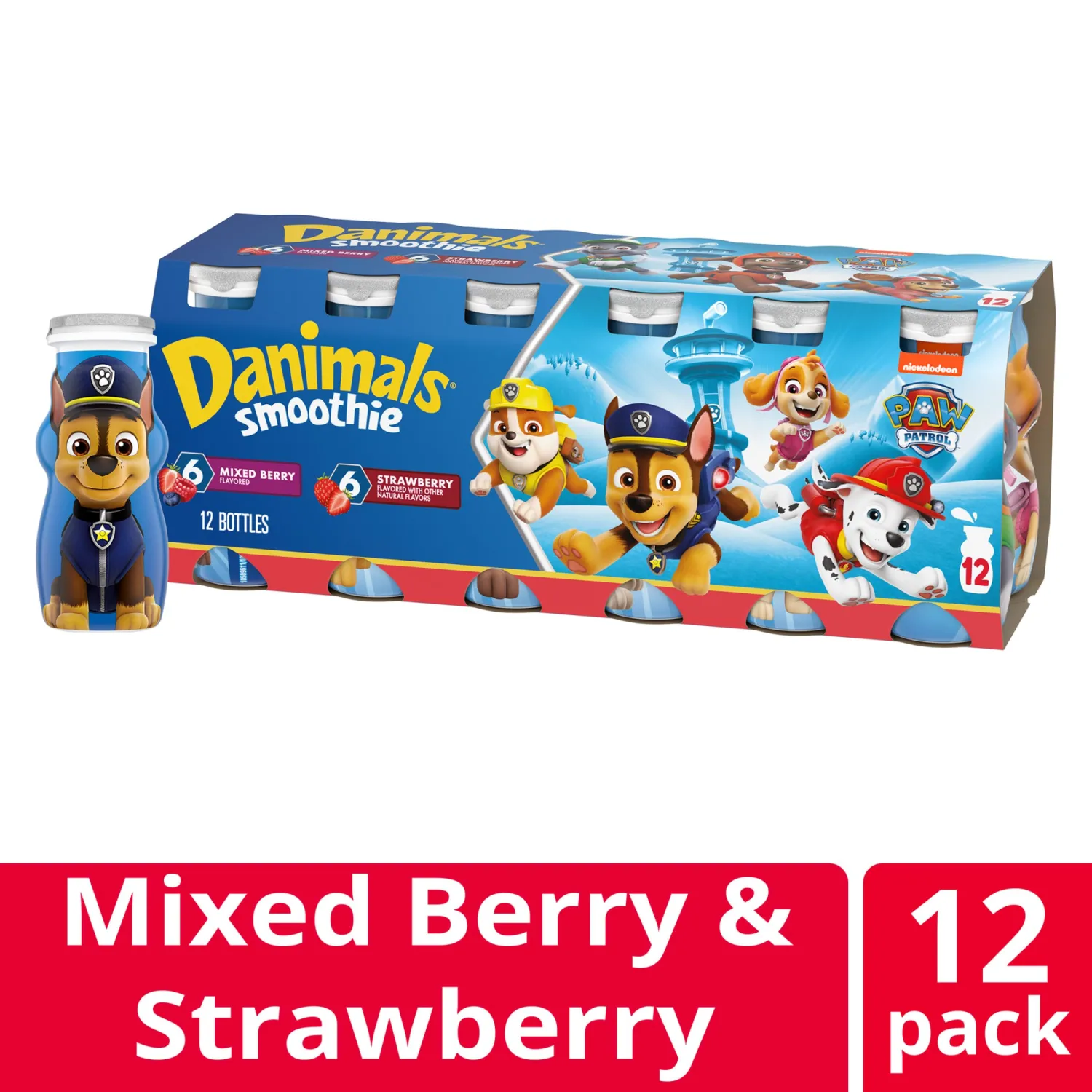 Danimals Smoothie Strawberry Explosion and Mixed Berry Dairy Drink Multi-Pack, Easy Snacks for Kids, 36 Ct, 3.1 OZ Smoothie Bottles