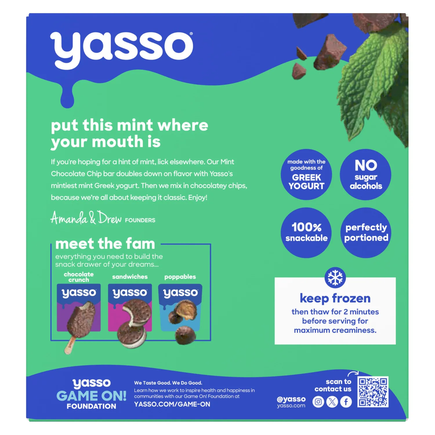 Yasso Mint Chocolate Frozen Greek Yogurt Bar, 4pk, 3.5 Fl Oz each