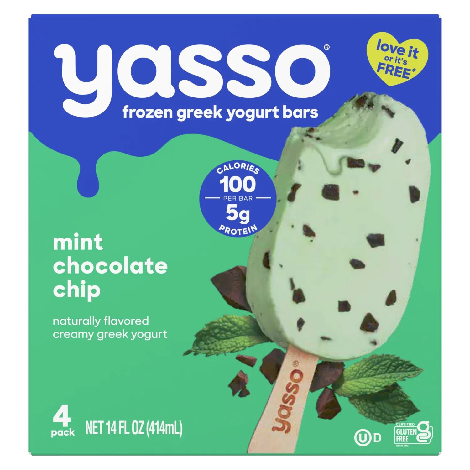Yasso Mint Chocolate Frozen Greek Yogurt Bar, 4pk, 3.5 Fl Oz each