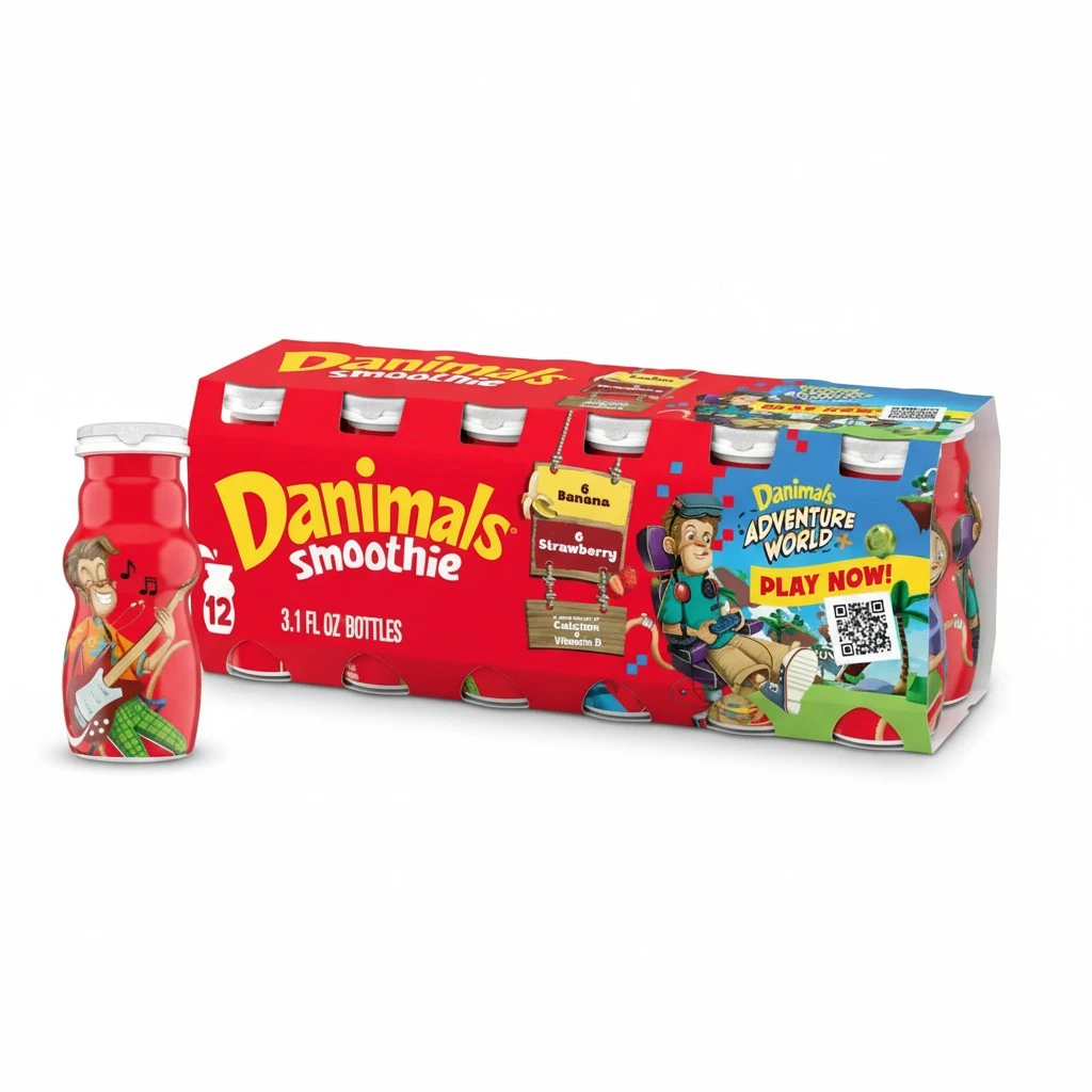 Danimals Smoothie Strawberry Explosion and Banana Split Dairy Drink Multi-Pack, Easy Snacks for Kids, 12 Ct, 3.1 OZ Smoothie Bottles