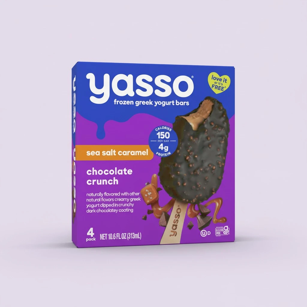 Yasso Frozen Greek Yogurt Bars Sea Salt Caramel Chocolate Crunch Bars 4 Count for a ridiculously creamy frozen snack made with the goodness of greek yogurt 2.65fl oz