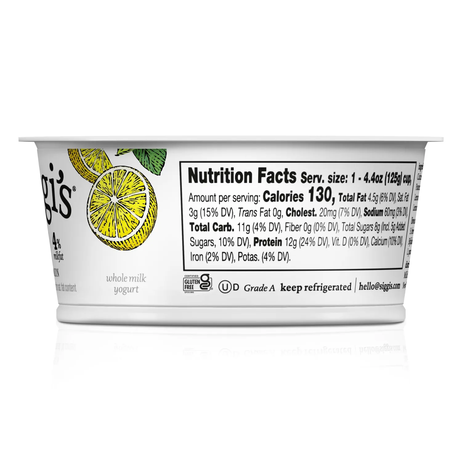 siggi’s Icelandic Skyr Whole Milk Yogurt, Lemon, 4.4 oz.