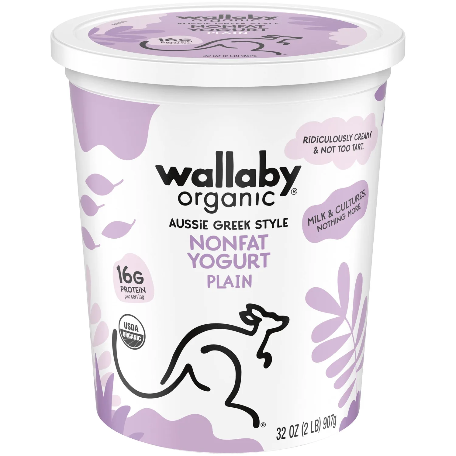 Wallaby Organic Aussie Greek Nonfat Yogurt, Plain, 32 oz. USDA Organic