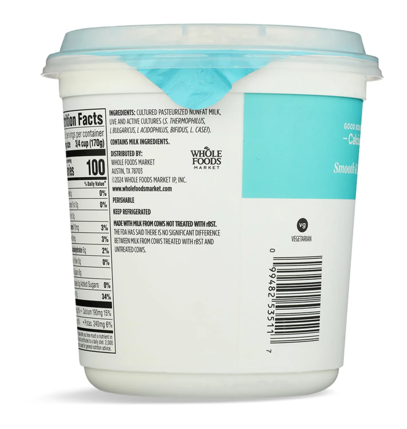 365 By Whole Foods Market, Yogurt Greek Plain Nonfat, 32 Ounce