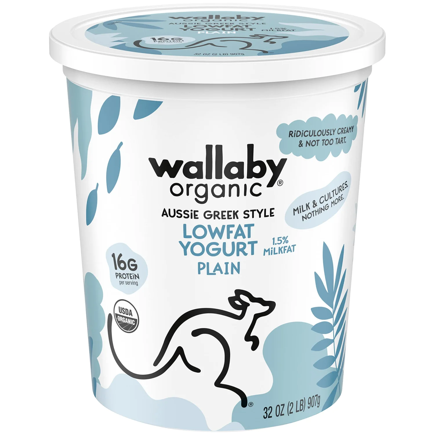 Wallaby Organic Aussie Greek Low Fat Yogurt, Plain, 32 oz. USDA Organic