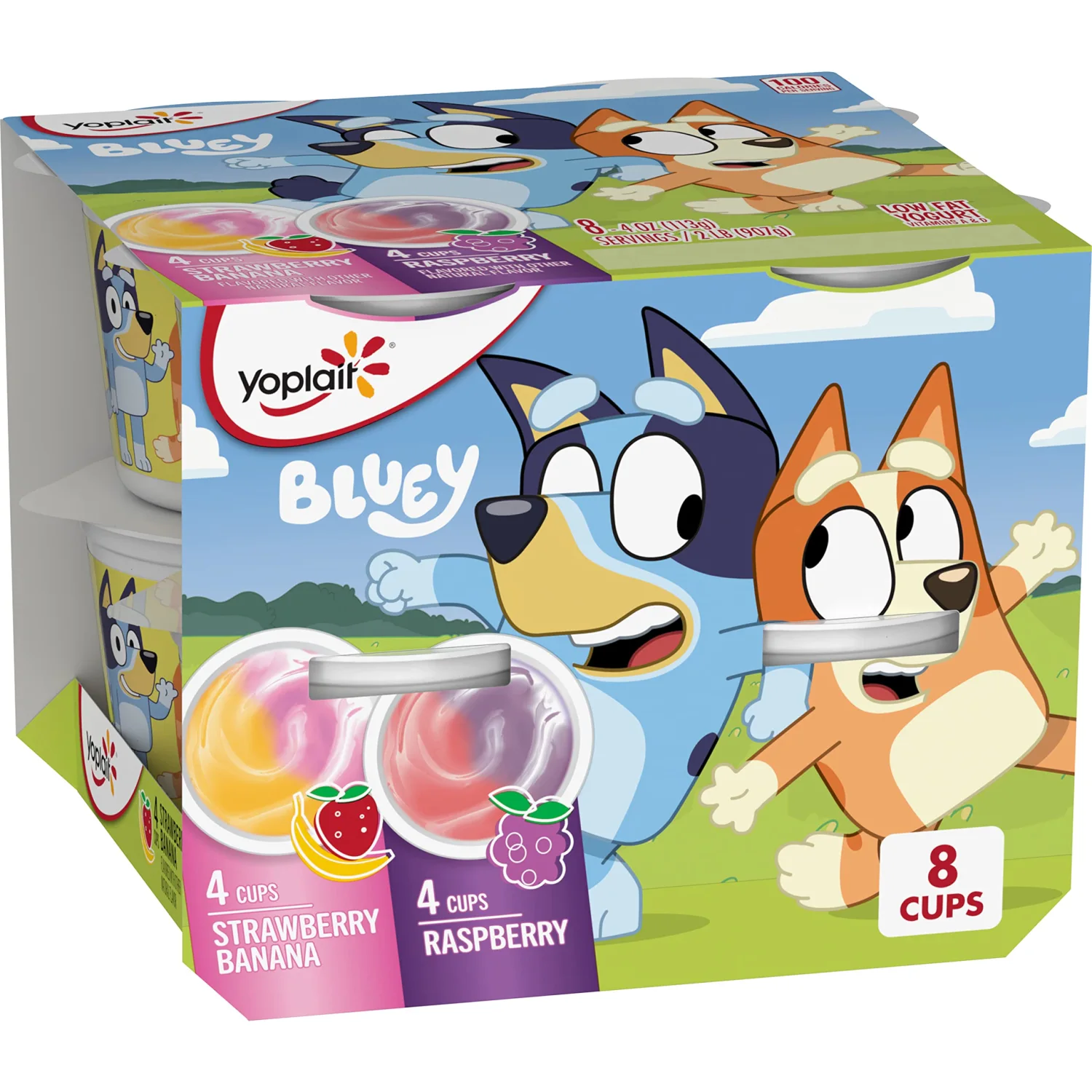 Yoplait Low Fat Kids Yogurt, Bluey Variety Pack, Gluten Free, 8 Yogurt Cups