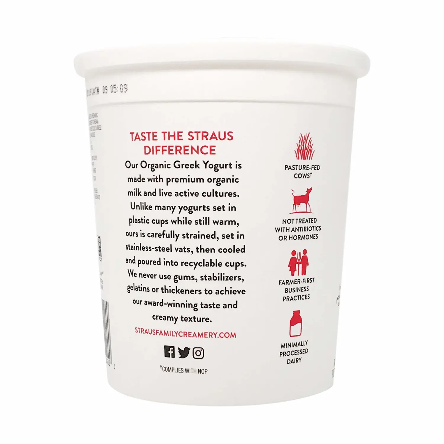 Straus Family Creamery Greek Yogurt, Plain, Organic, 32 oz