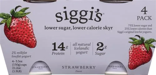 Siggi's, Lower Sugar Strawberry Yogurt 4 Count, 5.3 Ounce