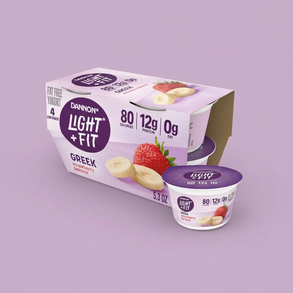 Dannon Light + Fit Strawberry Banana Greek Fat Free Yogurt, Creamy and Delicious Gluten Free Yogurt, 4 Ct, 5.3 OZ Yogurt Cups