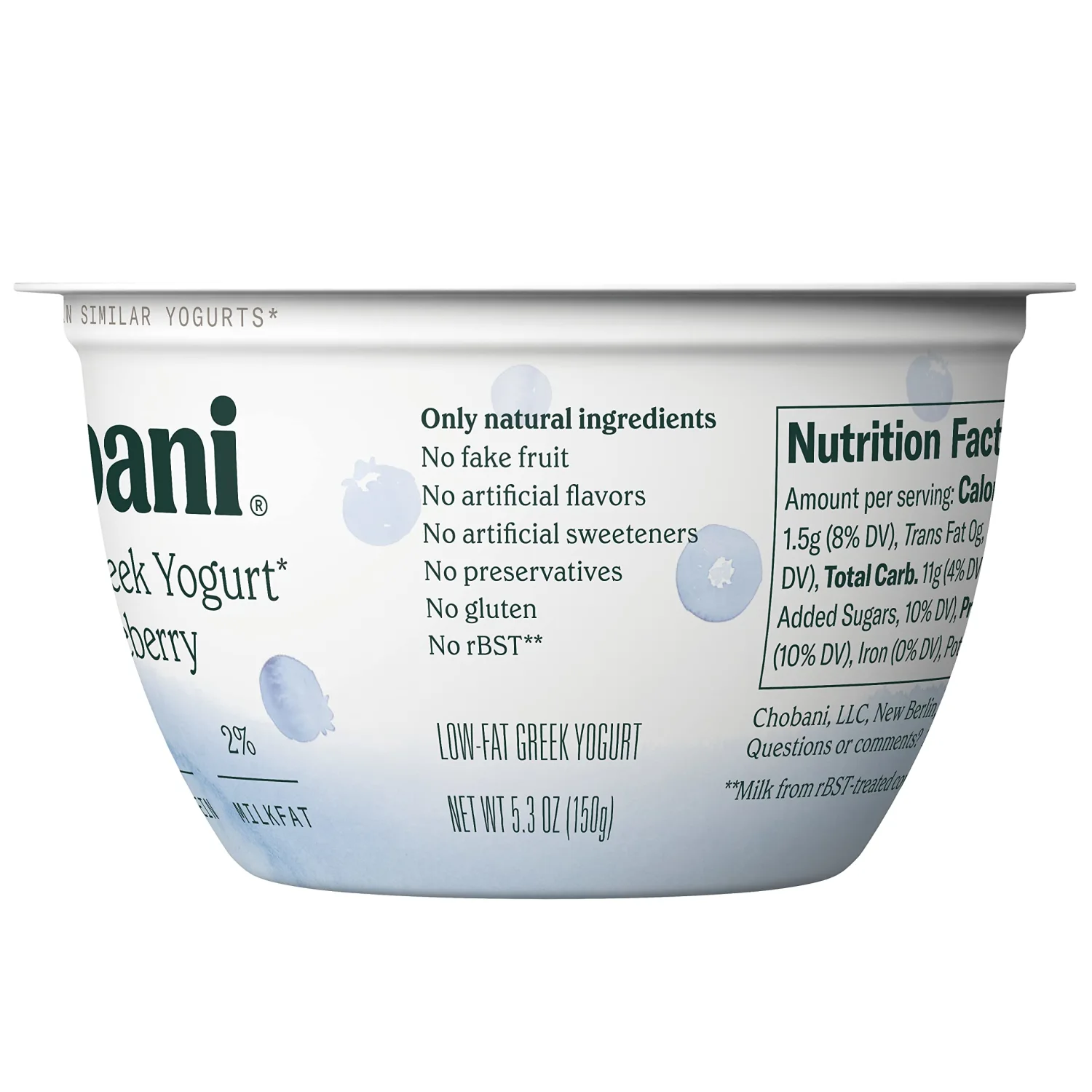 Chobani® Less Sugar Low-Fat Greek Yogurt Wild Blueberry 5.3oz