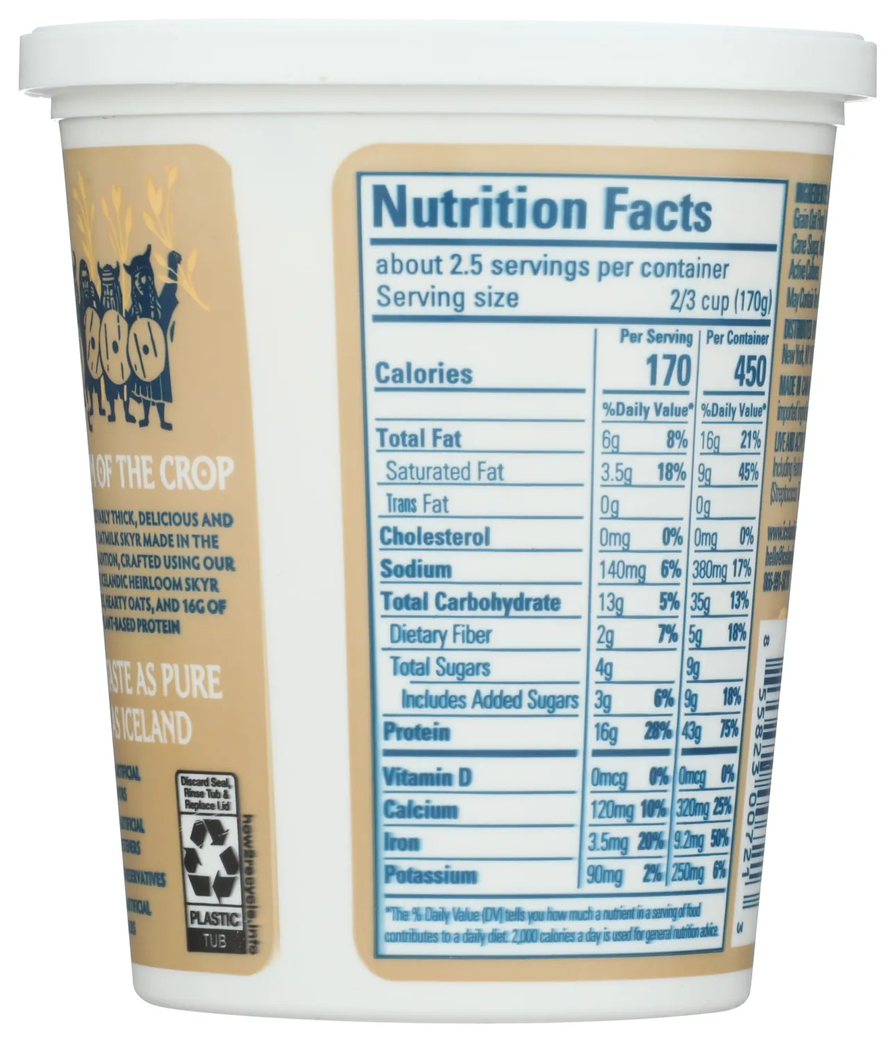 Icelandic Provisions Oatmilk Skyr, Plain, 16 Ounce