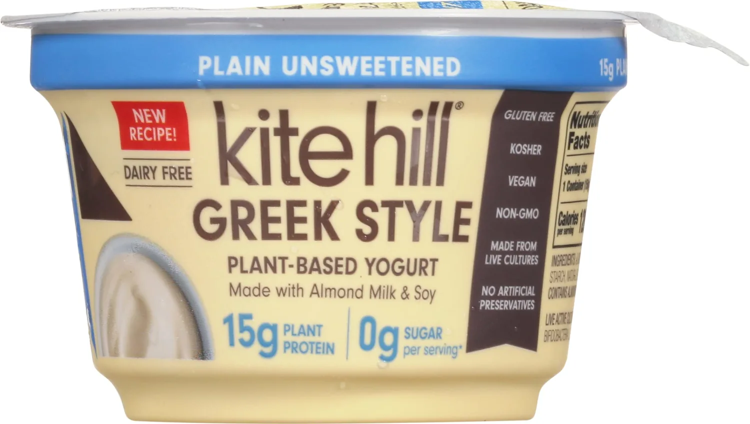 Kite Hill Plant Based Yogurt, Plain Unsweetened Greek Style, 5.29 oz