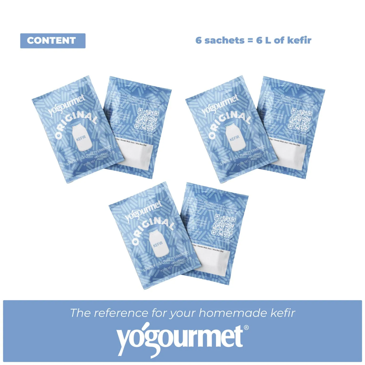Yogourmet Kefir Starter (12 Pack Bulk Version) - Make Kefir at Home - Starter Culture - All Natural, Gluten Free, Kosher, Halal - 3 g Sachets