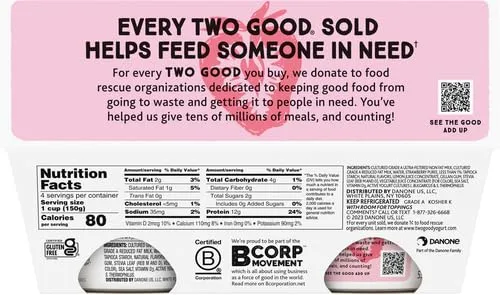 Too Good & Co. Strawberry Flavored Greek Yogurt Cultured Product, 5.3 OZ Cups