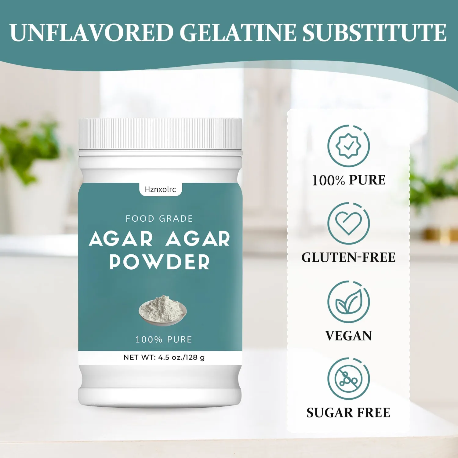 4.5 oz Agar Agar Powder, 100% Pure, Premium Natural Thickener and Gelling Agent, Rich in Dietary Fiber, Suitable for Making Candies, Cheeses, Jellies, Jams and More