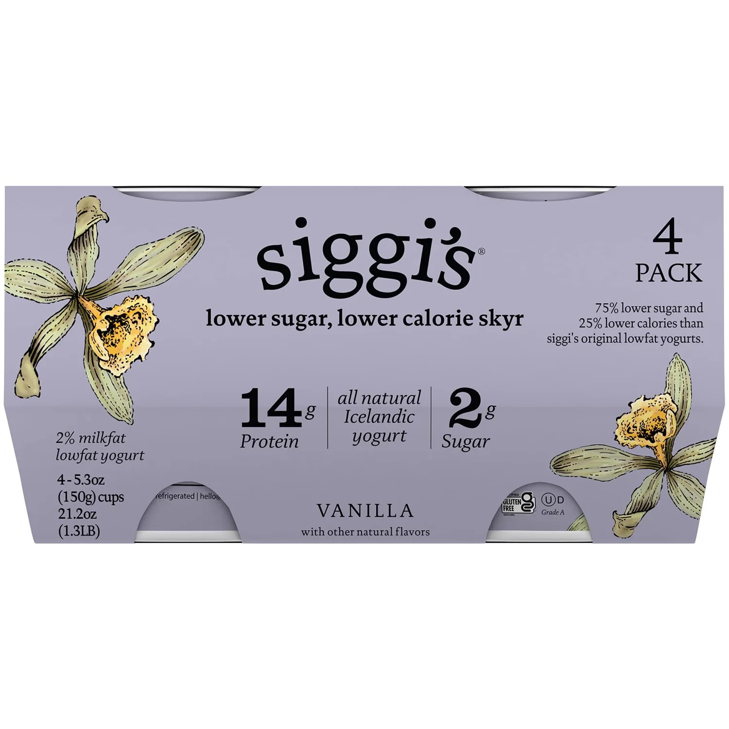 Siggi's Icelandic Low Fat Skyr Yogurt Vanilla 2% Milkfat - 4 pk