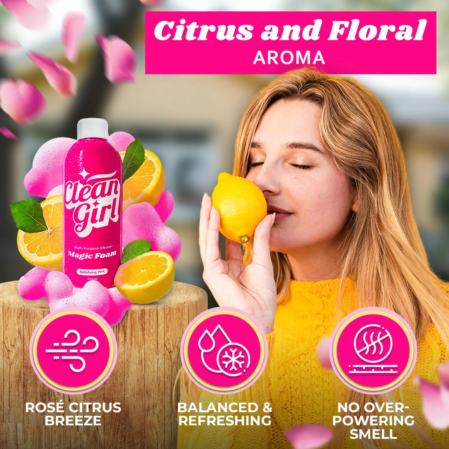 Multipurpose Cleaning Foam - Pink All Purpose Foaming Cleaner - Essential Household Supplies for Bathroom, Kitchen, Glass, Wall, Floor, Stove Top, Concrete Surface, Shower, Sink, Counter