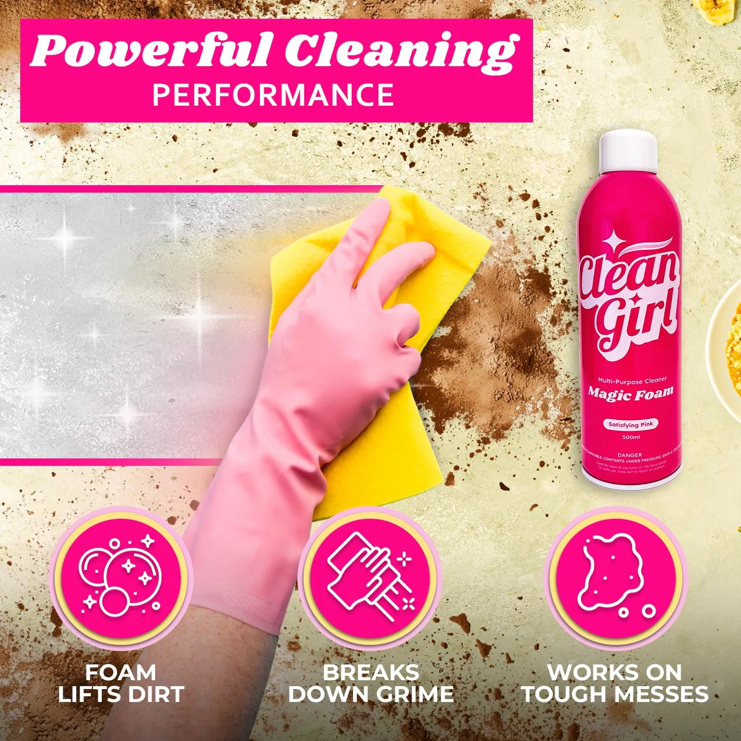 Multipurpose Cleaning Foam - Pink All Purpose Foaming Cleaner - Essential Household Supplies for Bathroom, Kitchen, Glass, Wall, Floor, Stove Top, Concrete Surface, Shower, Sink, Counter