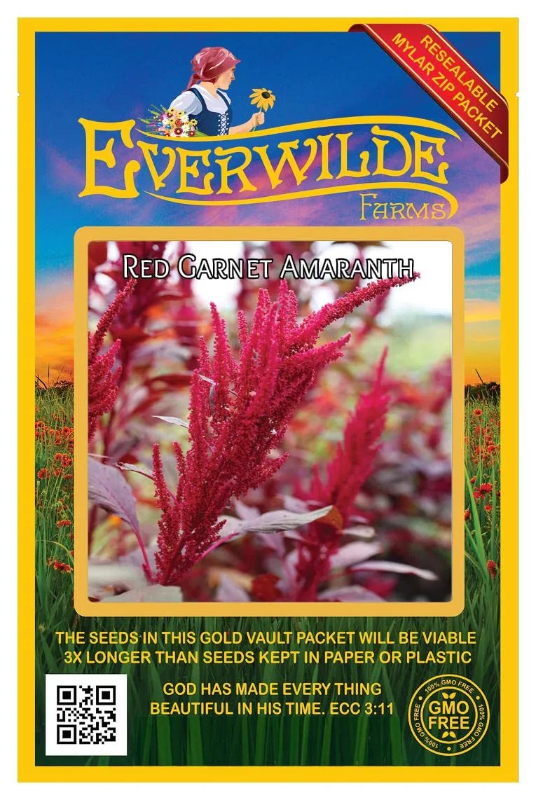 Everwilde Farms - 2000 Red Garnet Amaranth Herb Seeds - Gold Vault Jumbo Seed Packet