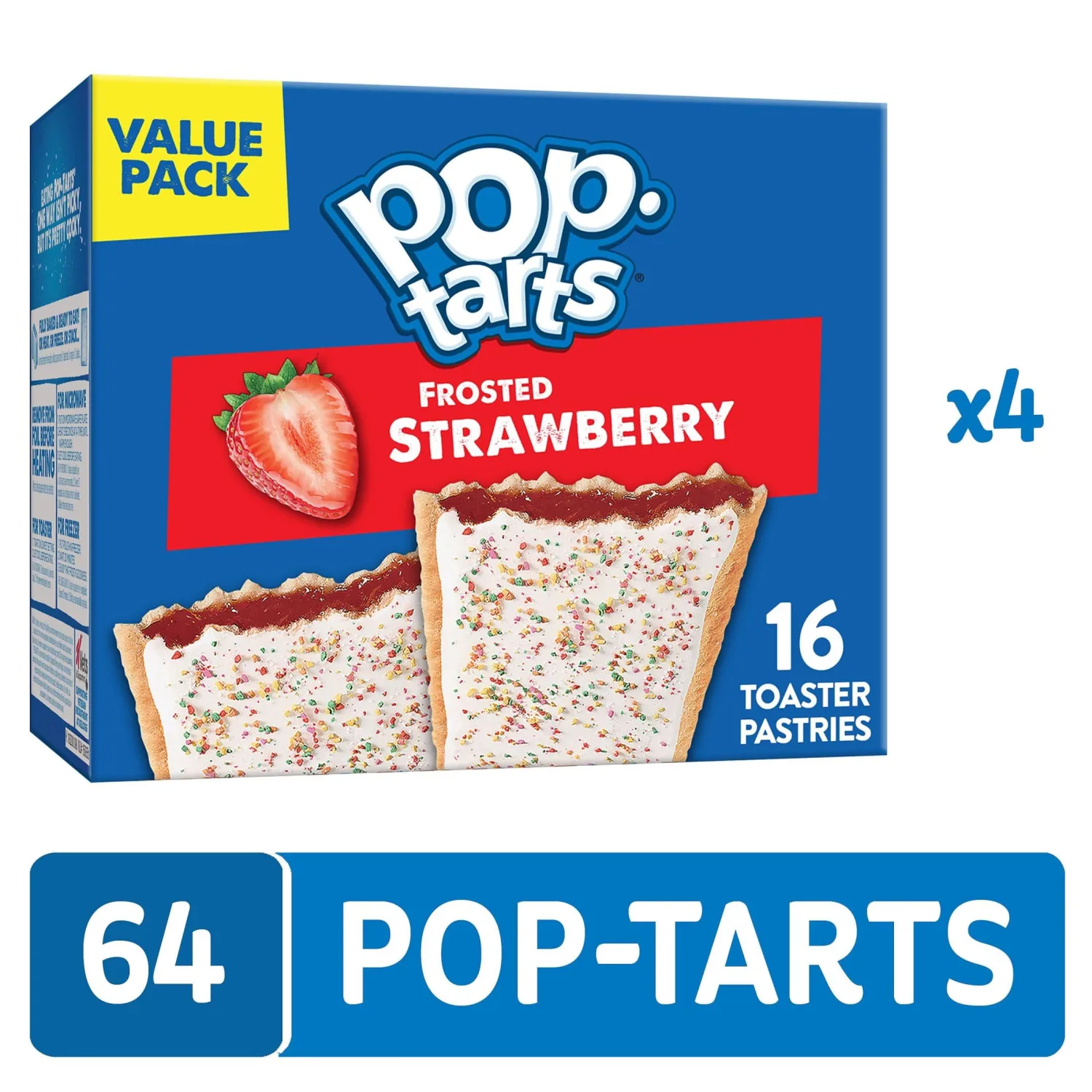 Pop-Tarts Toaster Pastries, Breakfast Foods, Kids Snacks, Value Pack, Frosted Strawberry (64 Pop-Tarts)