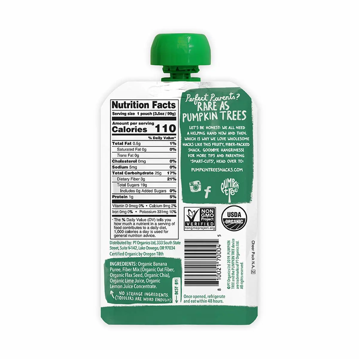 Pumpkin Tree Organics Fruit Snack Pouch, Banana + Fiber + a Squeeze of Lime, 3.5 oz. (Pack of 10)