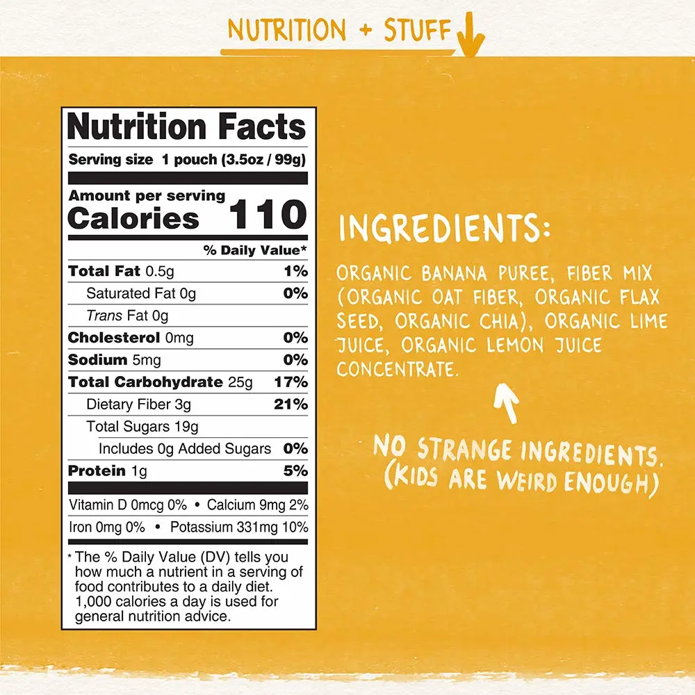 Pumpkin Tree Organics Fruit Snack Pouch, Banana + Fiber + a Squeeze of Lime, 3.5 oz. (Pack of 10)