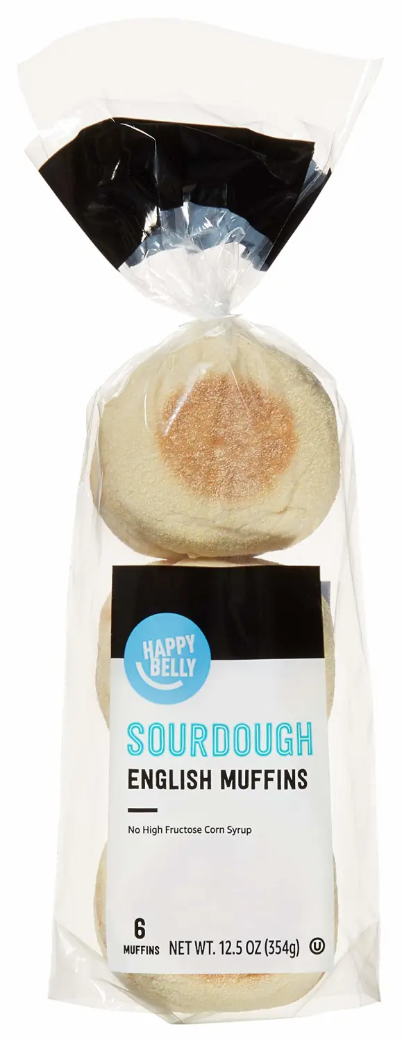 Amazon Brand - Happy Belly Sourdough English Muffins, 6 Count, 12.5 ounce (Pack of 1)