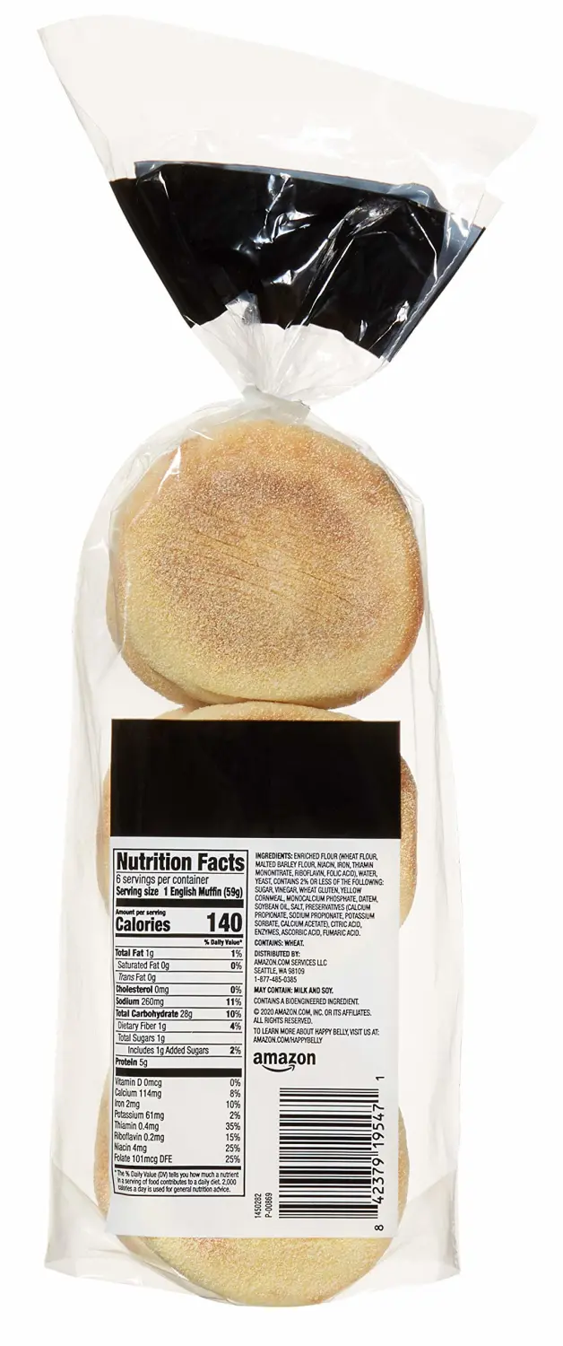 Amazon Brand - Happy Belly Sourdough English Muffins, 6 Count, 12.5 ounce (Pack of 1)