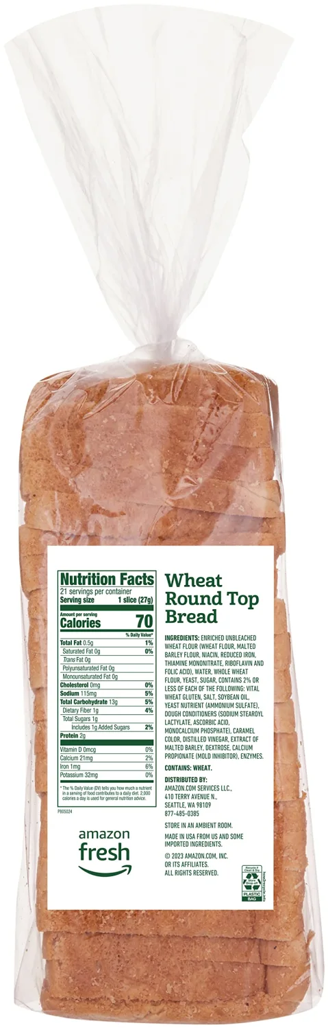 Amazon Fresh, Wheat Round Top Bread, 20 Oz