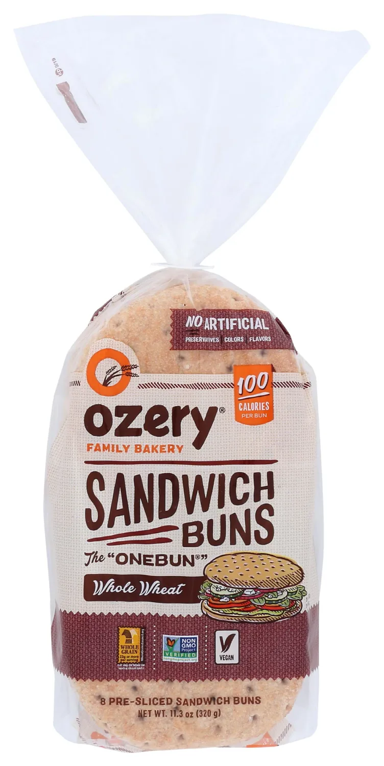 Ozery Bakery, Bun Whole Wheat Sandwich 100 Calorie, 11.3 Ounce (Frozen)