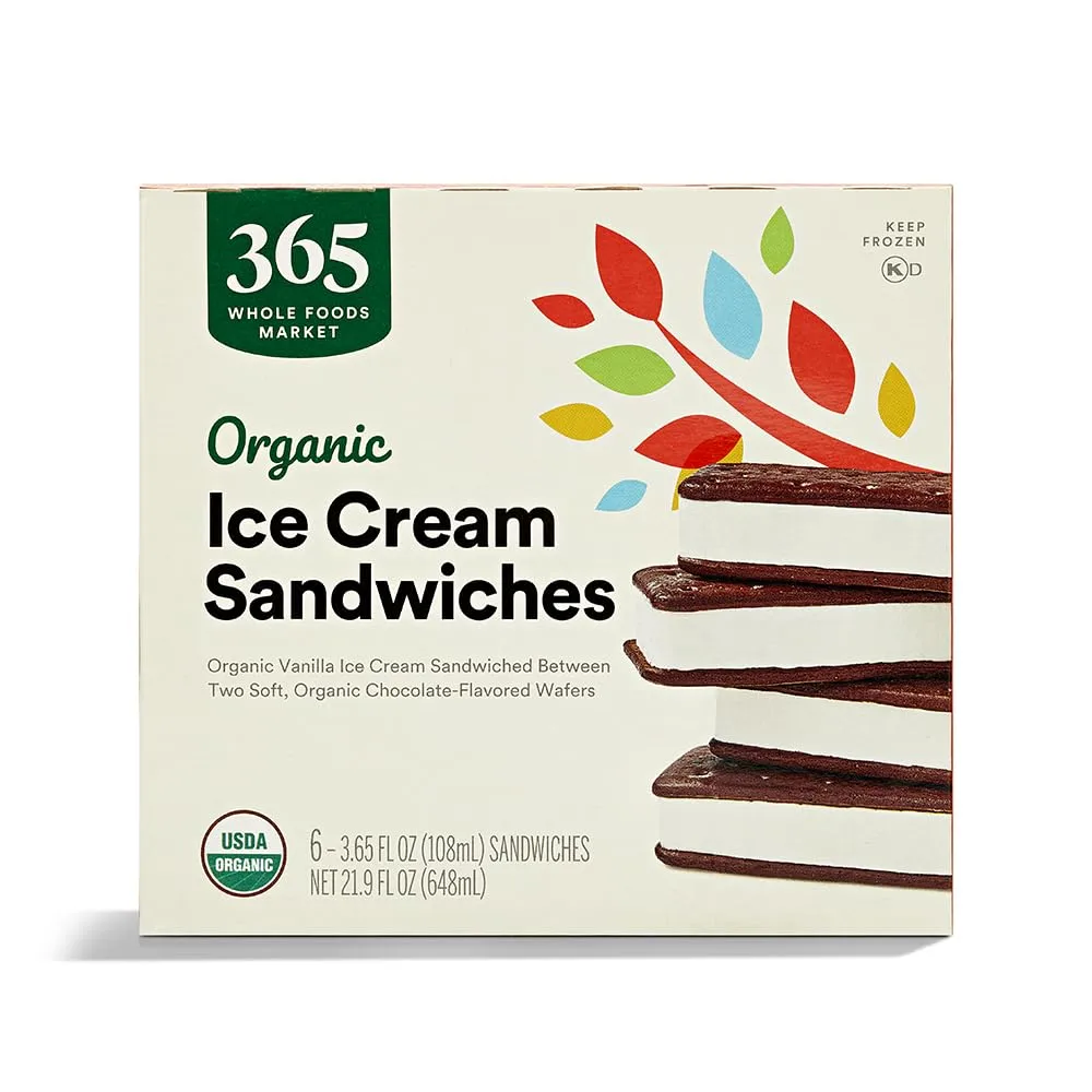 365 by Whole Foods Market, Ice Cream Sandwiches Organic 6 Count, 21.9 Fl Oz