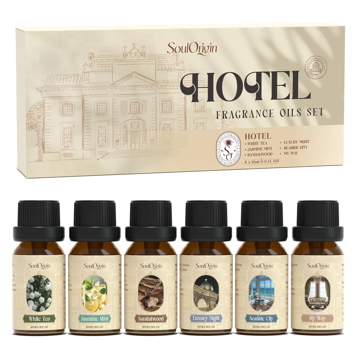 Hotel Fragrance Oils Set, Essential Oil Gift Set for Diffuser, Hotel Scent Diffuser Oil, Diffuser Scents Oil for Home, White Tea, Jasmine Mint, Sandalwood, Luxury Night, Seaside, Myway