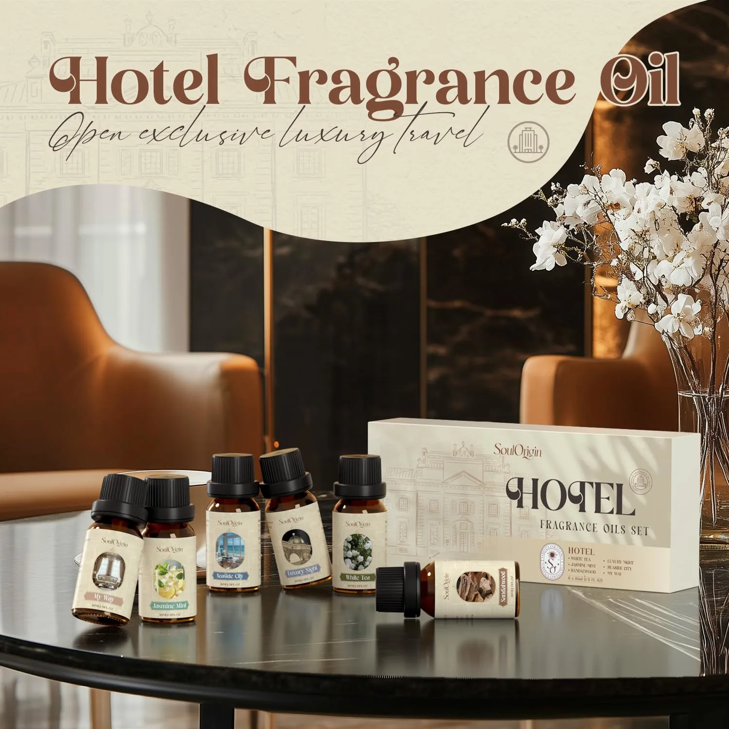 Hotel Fragrance Oils Set, Essential Oil Gift Set for Diffuser, Hotel Scent Diffuser Oil, Diffuser Scents Oil for Home, White Tea, Jasmine Mint, Sandalwood, Luxury Night, Seaside, Myway