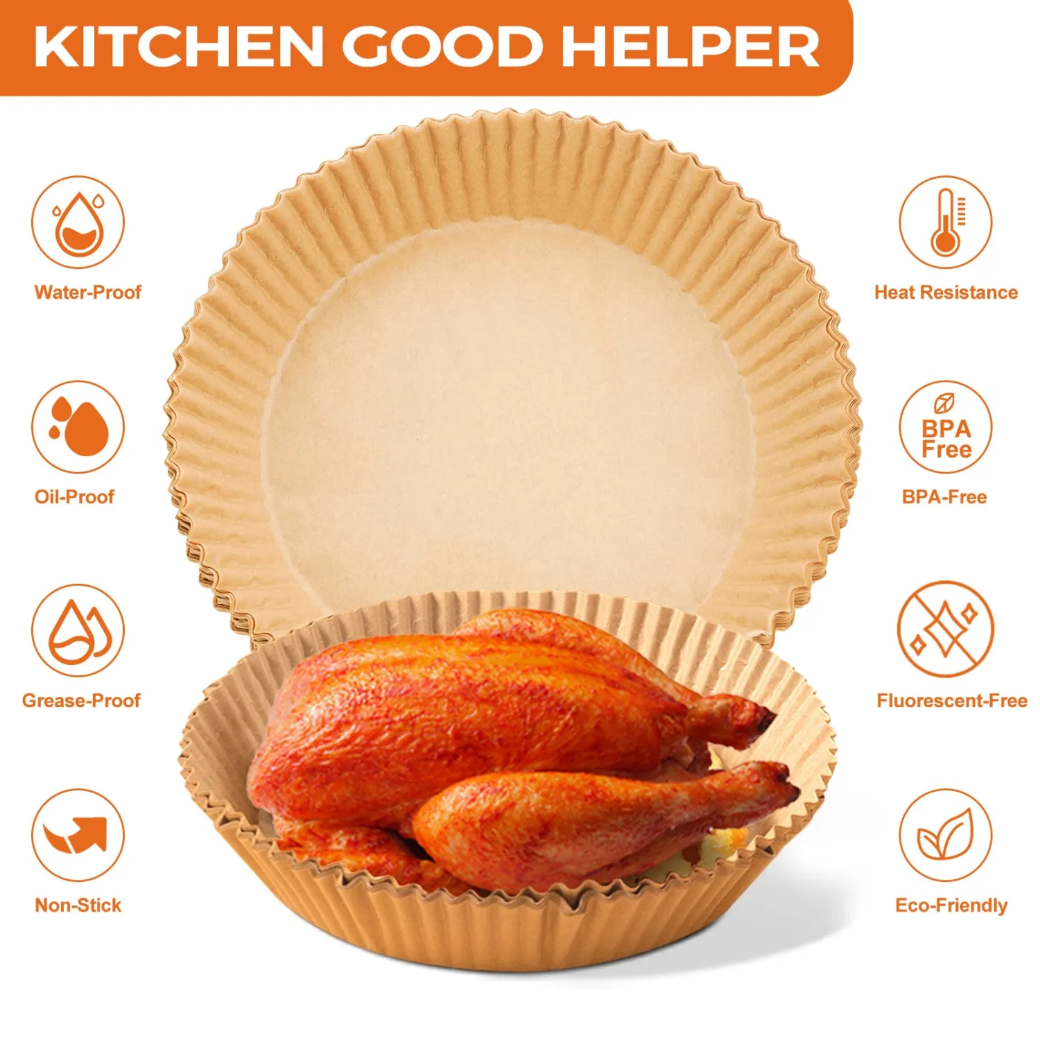 Air Fryer Paper Liners Disposable - 50pcs 8 Inch Parchment Sheets Round, Oil Proof Airfryer Paper Basket Bowl Liner for Baking Cooking Food (Bottom Side 6.5")