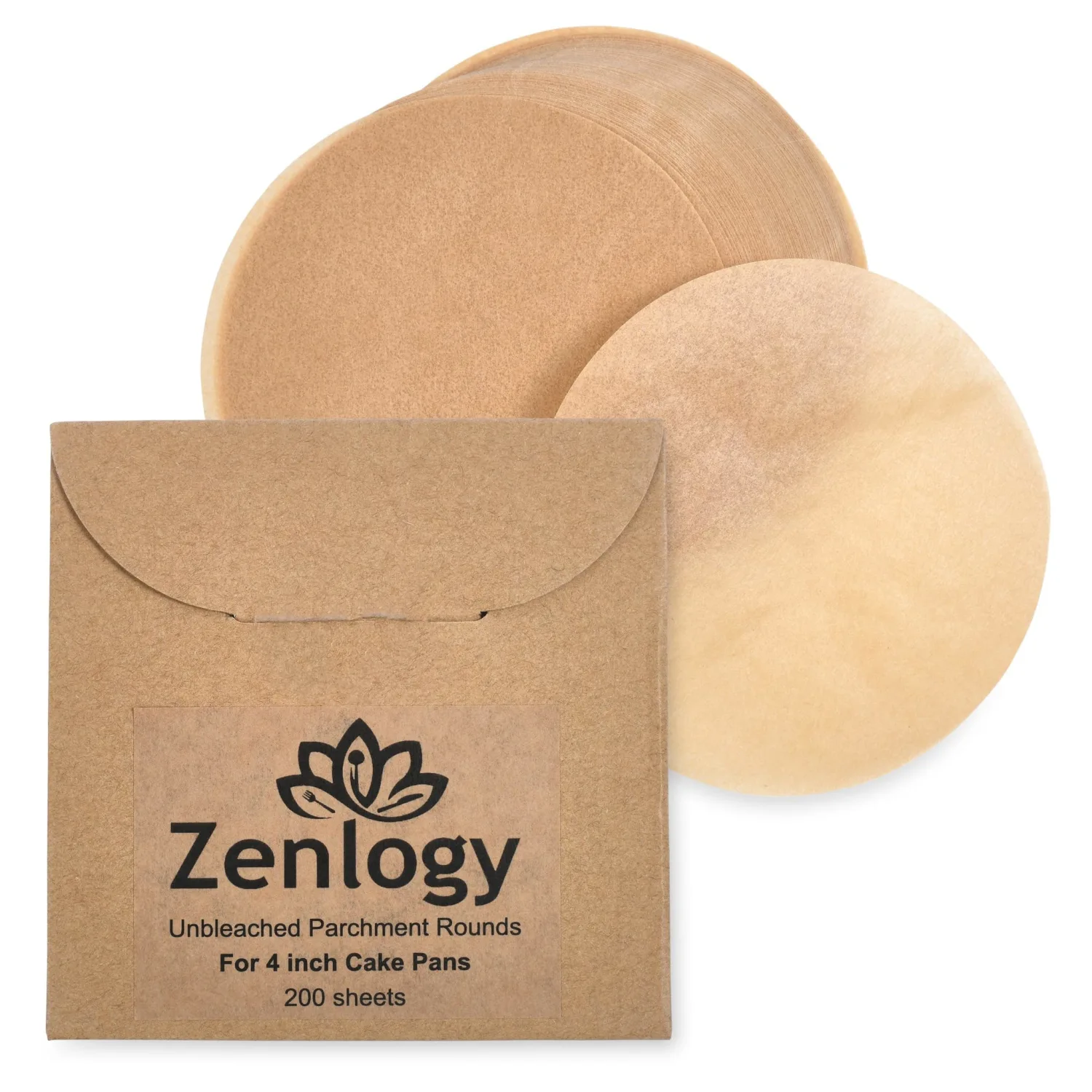 4 Inch Small Parchment Paper Rounds (200 Sheets) - Unbleached, Pre-cut, High Heat, Round Liners - Fits 4 inch Small Round Pans or Great for Lining, Freezing and Storing, and Separating