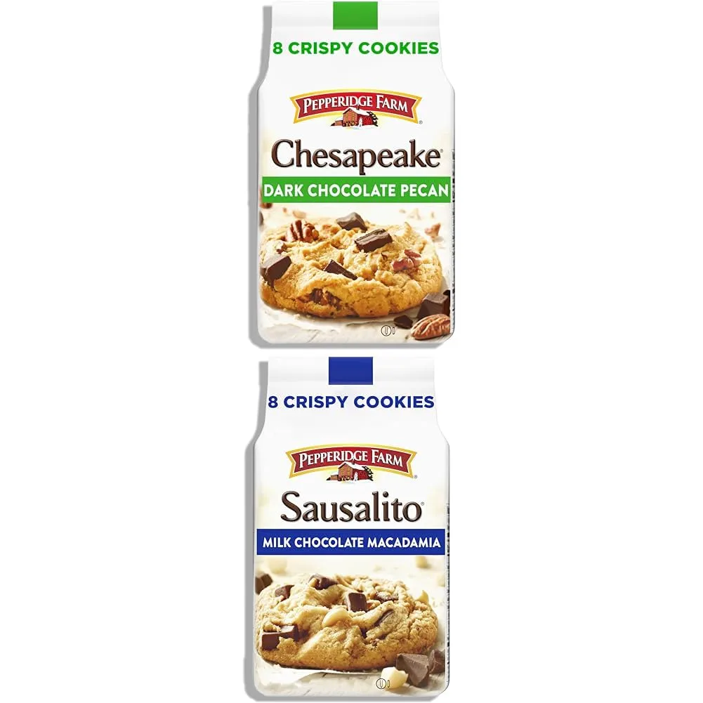 Pepperidge Farm Chesapeake Crispy Dark Chocolate Pecan Cookies, 7.2 OZ Bag (8 Cookies) and Pepperidge Farm Sausalito Crispy Milk Chocolate Macadamia Nut Cookies, 7.2 OZ Bag (8 Cookies)