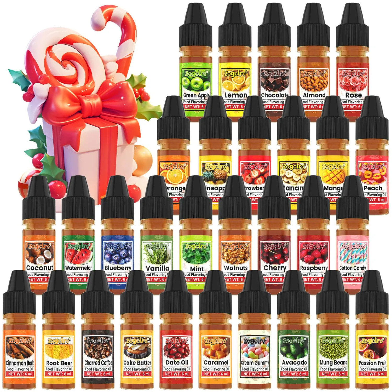 Food Flavoring Oil - 30 Liquid Candy Flavoring, Highly Concentrated Lip Gloss Flavoring Oil, Cake Batter Apple Banana Extract for Baking, Candy, Drinks, Cake, Donut - 0.25 Fl. Oz (6ml)