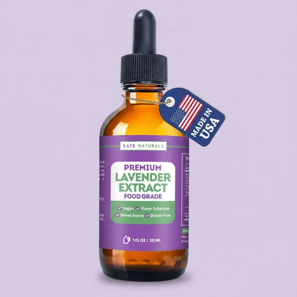 Kate Naturals Lavender Extract for Baking, Drinks, Coffee, Lattes. Food Grade Lavender Oil Flavoring for Cooking (1oz, Sugar Free)