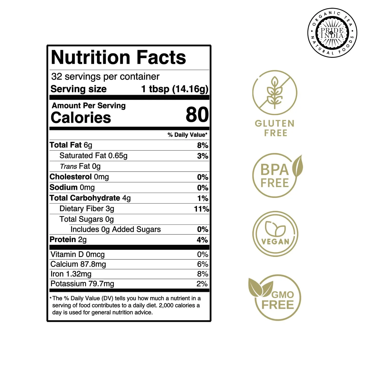 Pride of India- Triple Omega Superseed Flour 1 lbs (454 gm) Nutty Earthy Taste Milled in Small Batches | Chia Flax Sesame Seed mix | Ideal for Muffins Smoothies Oatmeal Pudding | Vegan, Gluten-Free