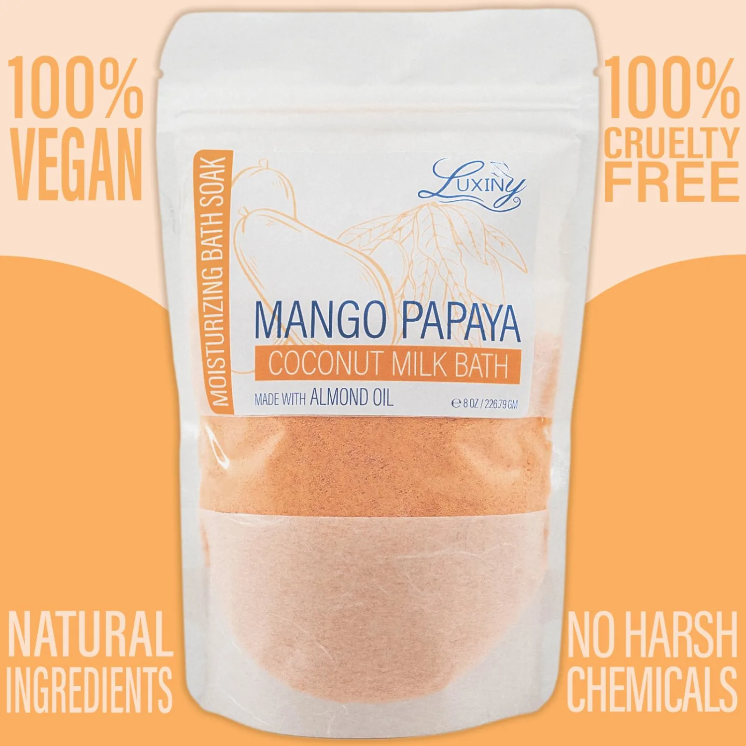 Vegan Milk Bath Soak Made with Coconut Milk Powder & Sweet Almond Oil Which Creates A Bath Bomb Dust Soothing Fizz, 8oz (Mango Papaya)
