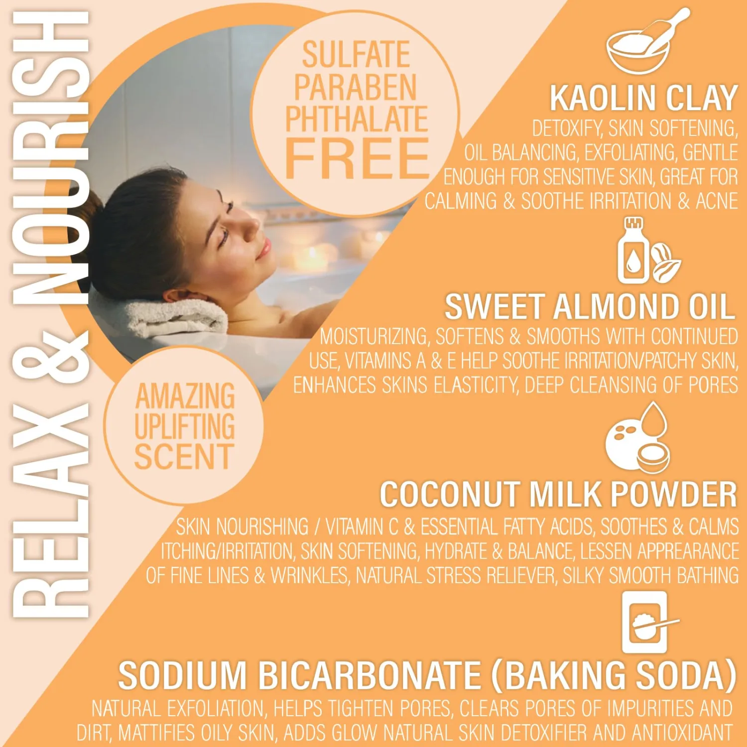 Vegan Milk Bath Soak Made with Coconut Milk Powder & Sweet Almond Oil Which Creates A Bath Bomb Dust Soothing Fizz, 8oz (Mango Papaya)
