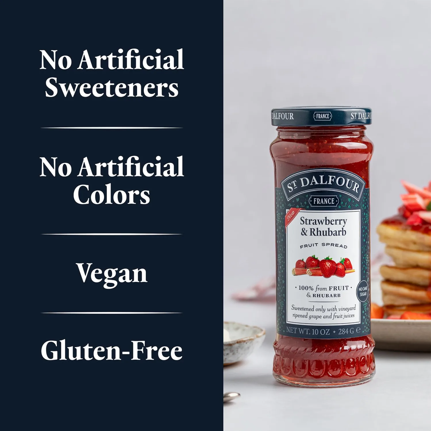 St. Dalfour Strawberry & Rhubarb Fruit Spread - 10oz - 100% from Fruit & Rhubarb, No Artificial Ingredients, Non GMO, No Cane Sugars, All Natural
