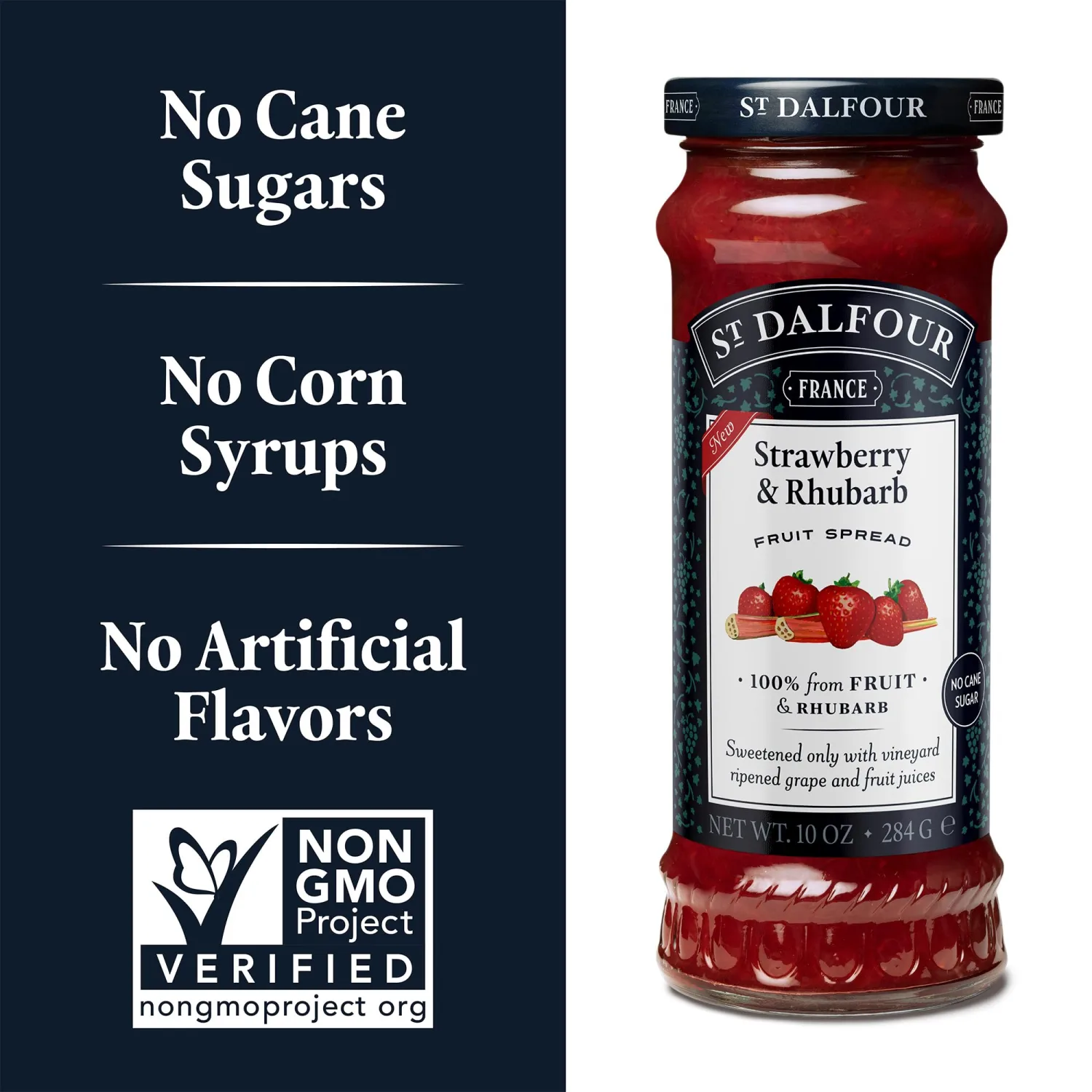 St. Dalfour Strawberry & Rhubarb Fruit Spread - 10oz - 100% from Fruit & Rhubarb, No Artificial Ingredients, Non GMO, No Cane Sugars, All Natural