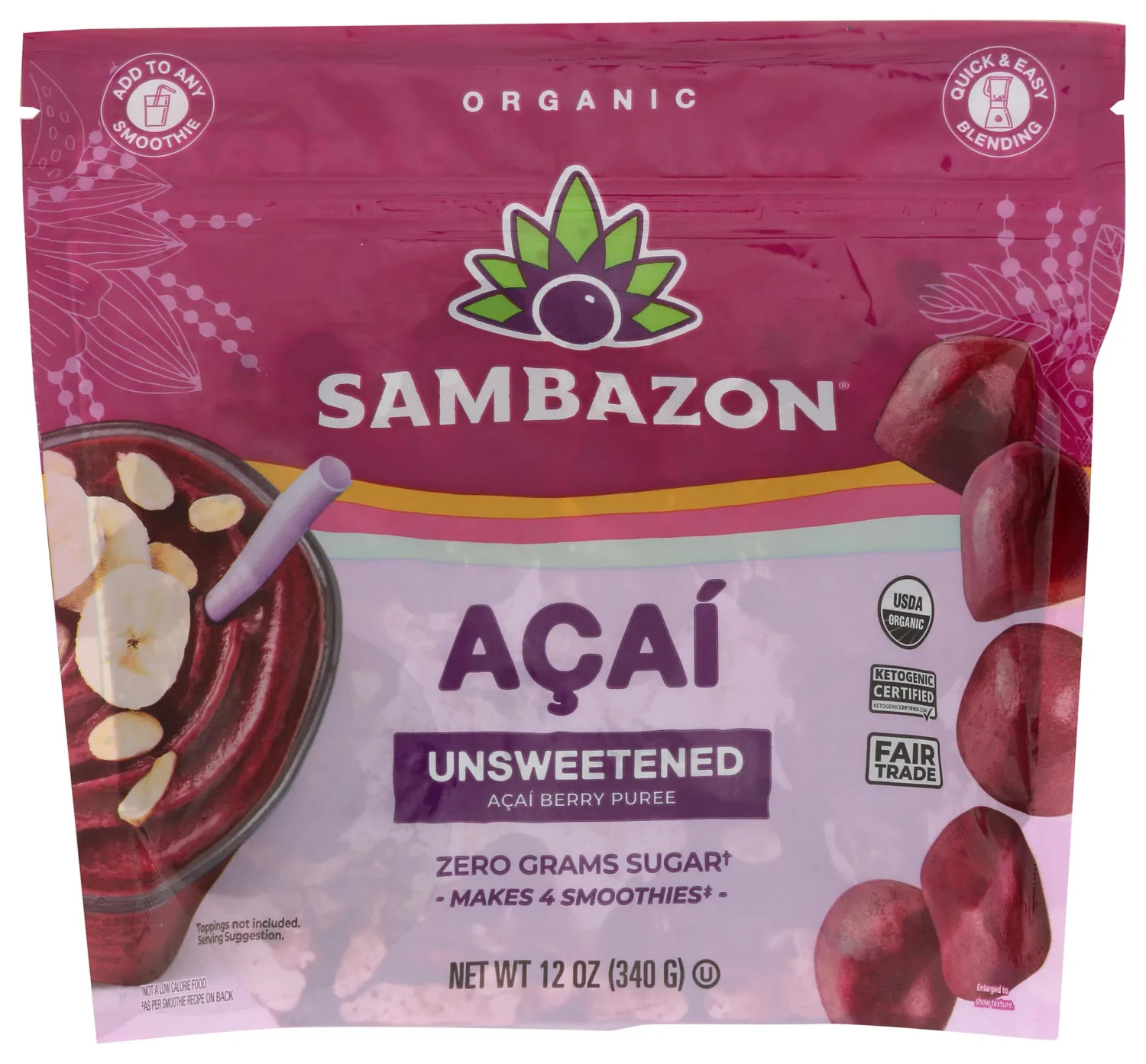 SAMBAZON Organic Unsweetened Acai Berry Puree Smoothie Cubes, 12 OZ