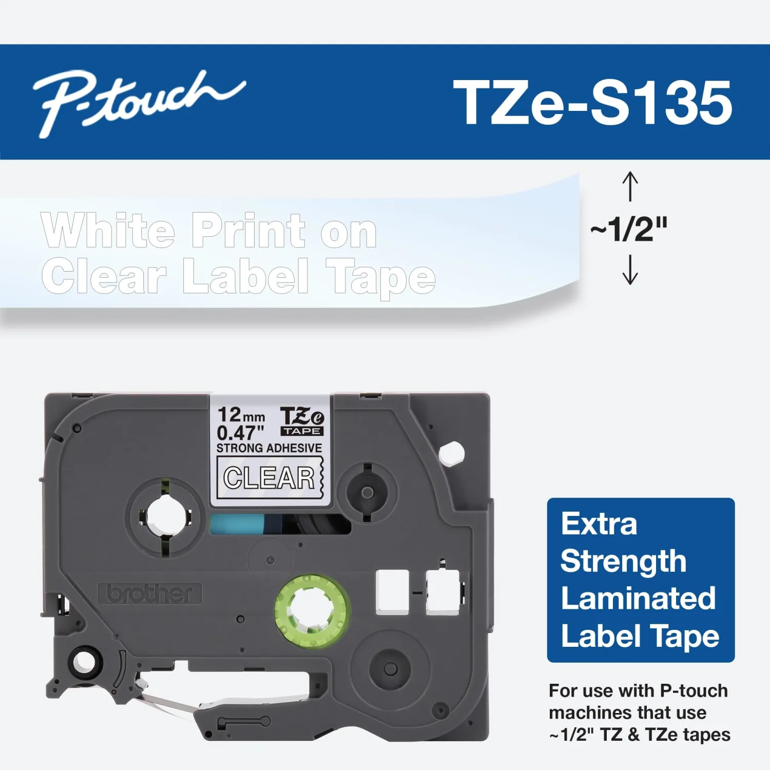 Brother Genuine P-touch TZE-MQG35 Tape, 1/2" (0.47") Wide Standard Laminated Tape, White on Lime Green, Laminated for Indoor or Outdoor Use, Water-Resistant, 0.47" x 16.4' (12mm x 5M), TZEMQG45