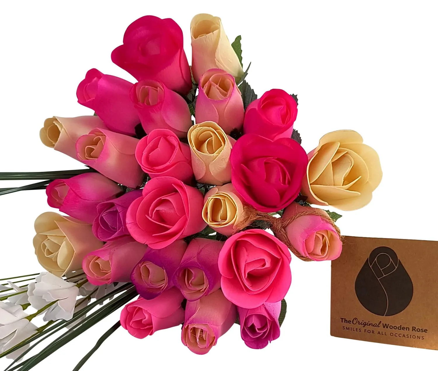Deluxe Pink Blossoms Themed Bouquet. Featuring Closed and Half Open Bud Roses (2 Dozen)