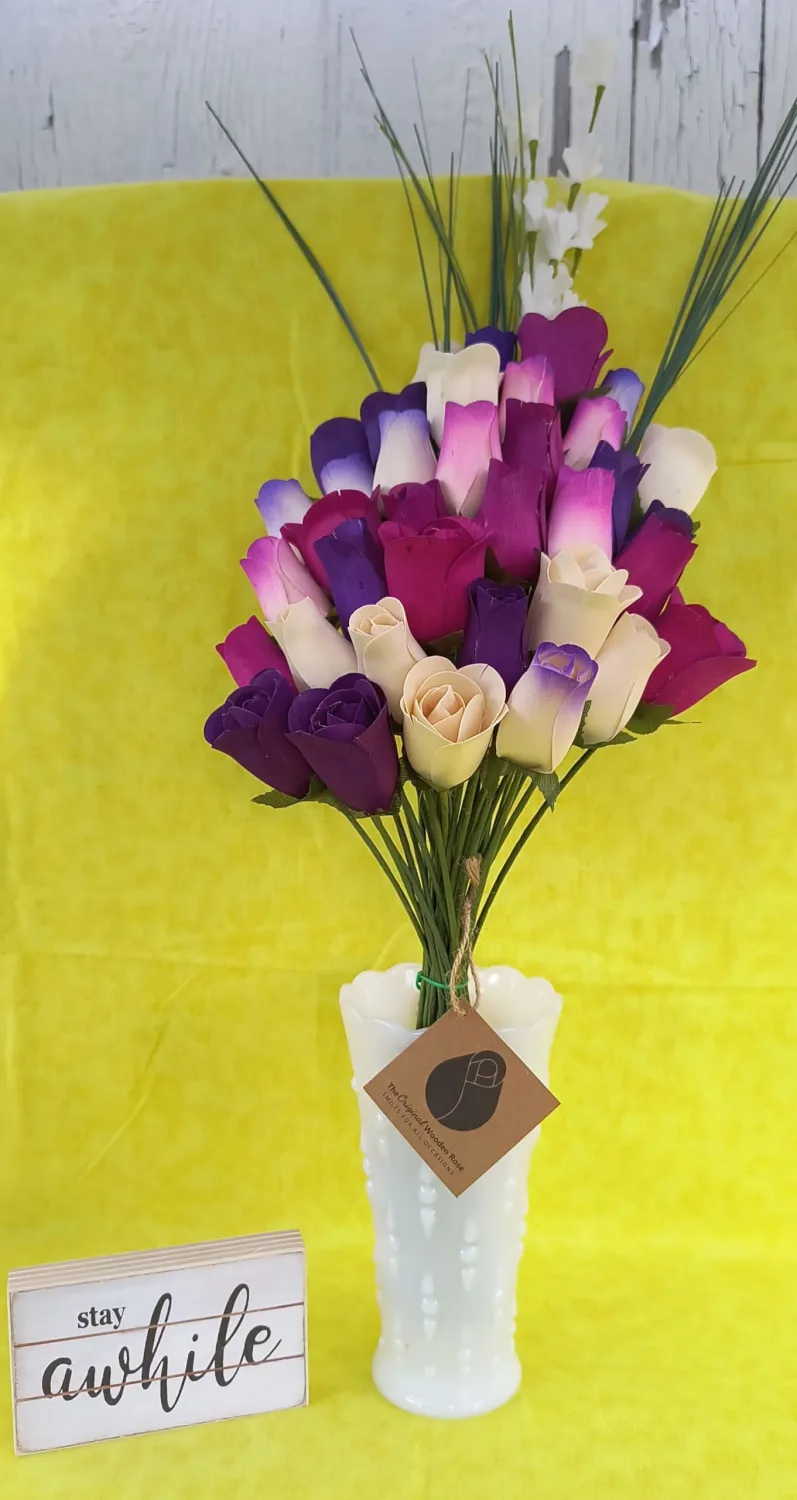 Deluxe Purple Dreams Themed Bouquet. Featuring Closed and Half Open Bud Roses (3 Dozen)