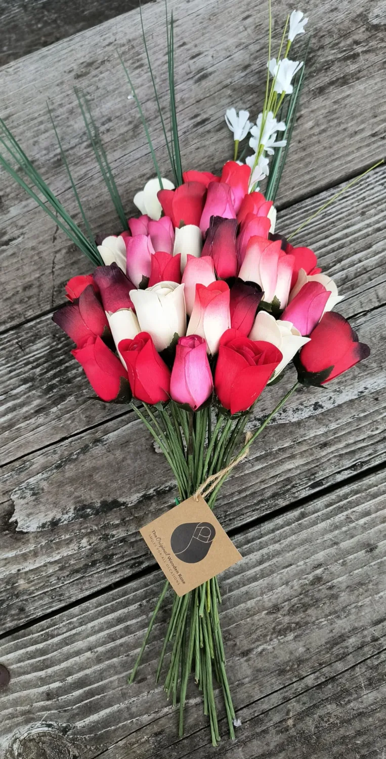 Deluxe Red Passion Themed Bouquet. Featuring Closed and Half Open Bud Roses (3 Dozen)