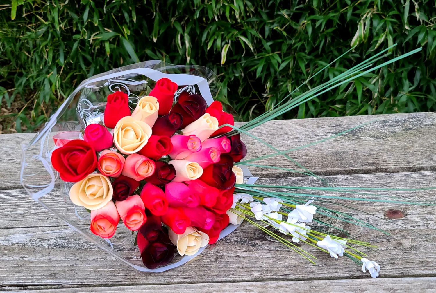 Deluxe Red Passion Themed Bouquet. Featuring Closed and Half Open Bud Roses (3 Dozen)